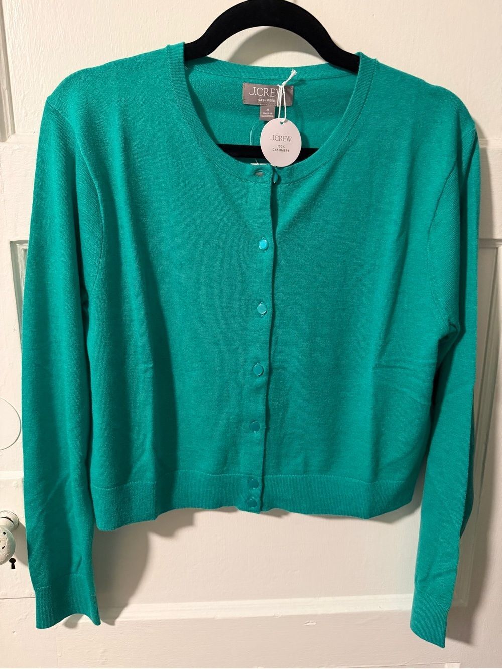 J. Crew Bright Kelly Green Button-Front Featherweight Cashmere Cardigan Medium